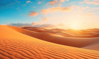 Fototapeta na wymiar The Majestic Sunset Casting Golden Hues Over Serene Sand Dunes