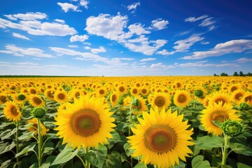field of sunflowers on a summer day Sunflower Harvest in Full Bloom