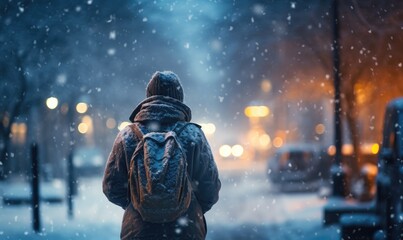 A Serene Winter Stroll Through the Snowy City Streets - obrazy, fototapety, plakaty