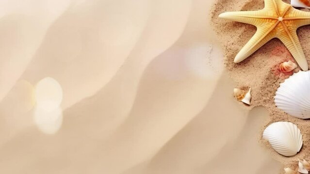 Summer background. Sea shell and sand.