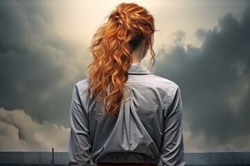 Beautiful slim woman with long red hair. - obrazy, fototapety, plakaty