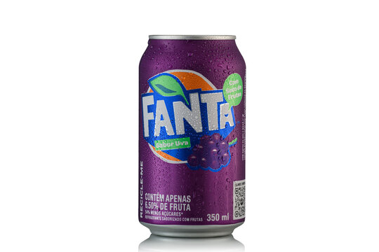 S&Atilde;O PAULO, BRAZIL-05 NOVEMBER 2023 FANTA UVA FLAVOR WITH FRUIT JUICE, 350ml ALUMINIUM CAN,  COLD DRINK