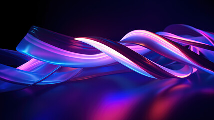 Dazzling Neon Dreams: A Vibrant Tapestry of Fluorescent Ribbons Illuminating the Night, Glowing Elegance: Abstract Neon Ribbons Dance in a Dark Room, Creating a Stunning Panoramic Display