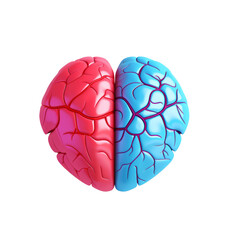 Brain with half blue and half red
