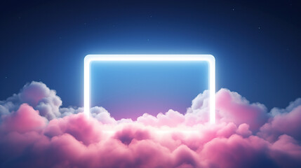 Enchanting Neon Dreams: A Minimalist Geometric Haven with Illuminated Stormy Clouds