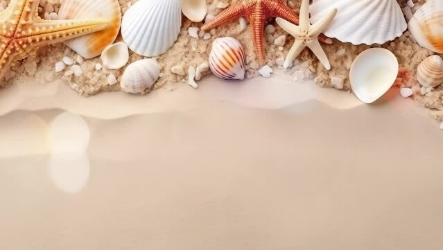 Summer background. Sea shell and sand.