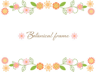 カラフルで可愛い刺繍風の花のフレーム背景イラスト