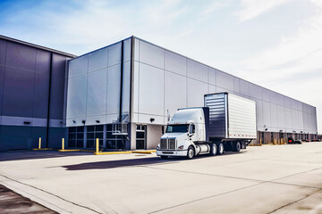 large-scale logistics through a realistic rendering capturing the essence of a warehouse, dock station, and a commercial office building