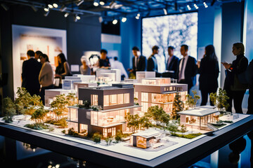 A team of real estate developers, architects, and businessmen collaborates on a detailed scale...