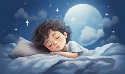 Fotobehang Ai illustrazione per bambini, fanciullo che dorme 01 © blindblues