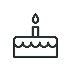 Fototapeta premium Birthday cake with candle isolated icon, torte vector icon with editable stroke