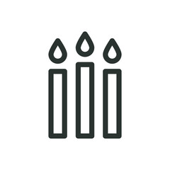 Birthday candles isolated icon, three candles vector icon with editable stroke