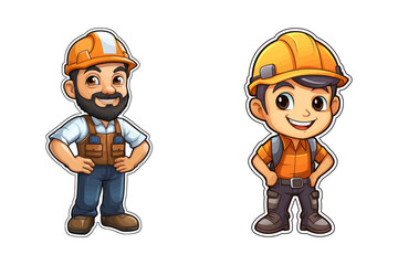 Fototapeta premium Builder construction worker wearing a helmet. Cartoon vector illustration