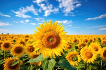 Fototapeta premium field of sunflowers on a summer day Sunflower Harvest in Full Bloom