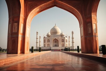 Wall Art of Taj Mahal, Taj Mahal Wall Art generated By AI - obrazy, fototapety, plakaty