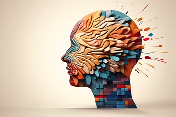 human head colorful brain mental health concept illustration - obrazy, fototapety, plakaty