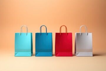set of colorful paper shopping bags on clear background