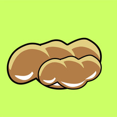 flat illustration design of fruit and vegetables, watermelon eggplant orange broccoli beans carrots potatoes chili fried chicken mushrooms bananas longan leaves shredded meat