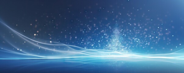 Fototapeta premium Christmas shiny tree with blurred lights effect on abstract dark blue background. Shiny beautiful magical spiral tree. Happy New Year and winter holidays. Design for banner, greeting card invitation