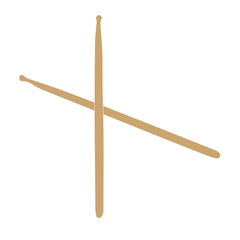 Crossed Pair of wooden drumsticks isolated on white background. Flat style or Cartoon Vector illustration of Music Equipment. Percussion and Drums concept. Design object for Logotype, Banner, Sticker