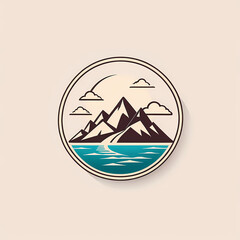 Sea background in a circular shape for logo design, vintage minimalist illustration. Generative AI