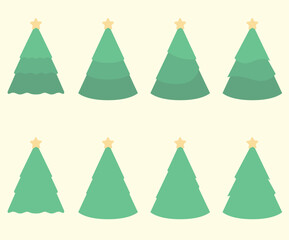 Set albero di natale. Decorazione natalizia, otto diverse icone di albero di natale per biglietti di auguri, inviti e regali. - obrazy, fototapety, plakaty