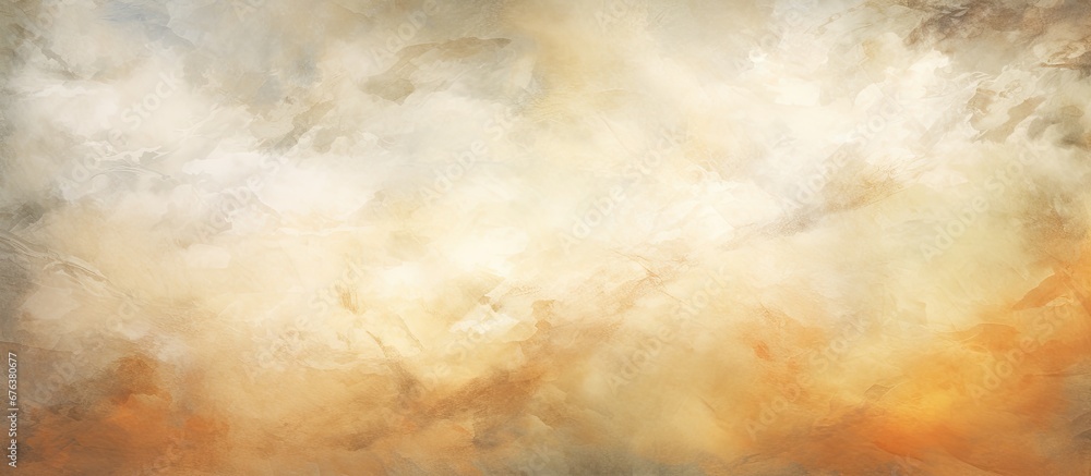 Poster The abstract watercolor art showcased a unique pattern with a mix of bronze and gold hues creating a grunge texture against a background of a serene landscape filled with light space and flu