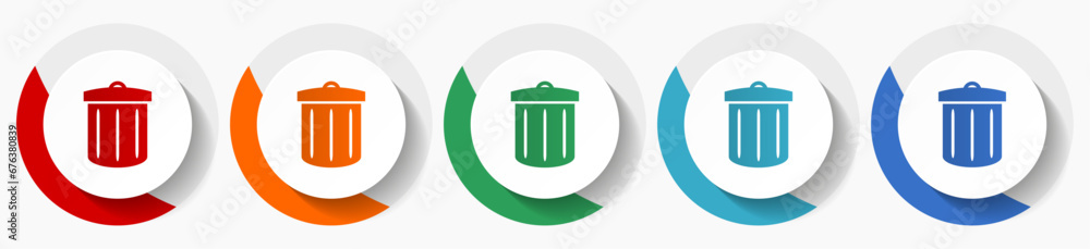 Leinwandbilder Recycle vector icon set, flat design colorful round icons in 5 color options for webdesign and mobile applications