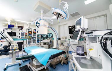 Fototapeta na wymiar Modern neurosurgery hospital room. Operating healthcare technologies.