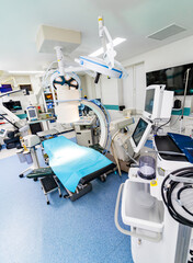 Operating medical technologies. Hospital neurosurgery modern room.