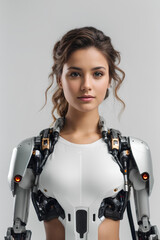 Naklejka premium Woman with robotic body parts. Science Technology and engineering concept