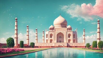 Naklejka premium Wall Art of Taj Mahal, Taj Mahal Wall Art generated By AI
