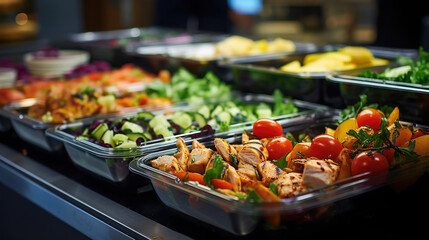 A variety of pre-made meals at the supermarket deli.
