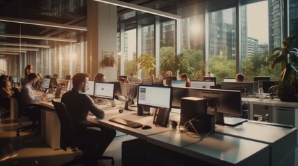 Young people work in modern office.Generative AI
