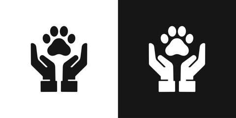 Pet protection vector sign. Pet paw and human hands, pet care - obrazy, fototapety, plakaty