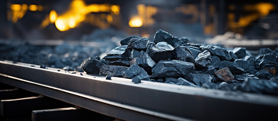 A belt conveyor carrying coal.