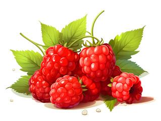 Illustration of ripe red raspberries on white background 