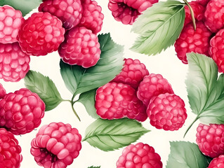 Watercolor illustration of ripe red raspberries on white background 