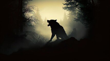 werewolf silhouette fear - obrazy, fototapety, plakaty