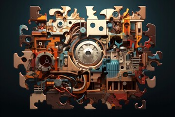 Tech style puzzle piece. Generative AI.