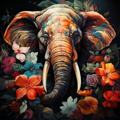 Gentle Giant Amidst a Sea of Blooms: An Elephant's Journey through a Vibrant Floral Paradise Nature...