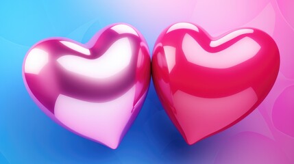 Fototapeta premium Inflated pink glossy heart shape balloon background. Valentine's, Mother's&nbsp;Day&nbsp;concept. Look like 3d. Cute Symbol of love. For card, party, design, flyer, poster, decor, banner, web, advertising.