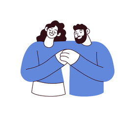 Mutual support concept. Mental health. Black and white modern vector illustration isolated on white background