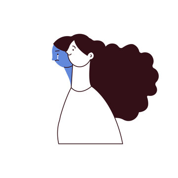 recommend clip art: Bipolar disorder. Young woman suffering from bipolar disorder, psychological diseases, schizophrenia. Happy young woman, ghostly sad twin behind. Black and white modern flat vector illustration
