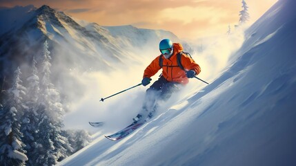 downhill skiing snowboard - obrazy, fototapety, plakaty