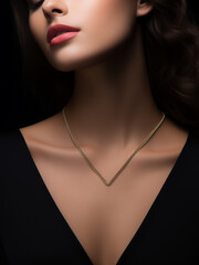 Woman pendant mockup closeup woman model neck. Fashion beauty subtle chain necklace for pendant jewelry mockup