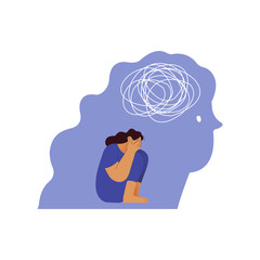 Feeling trapped. Fears. Depressed and fatigue woman. Young woman feeling trapped. Modern flat vector illustration