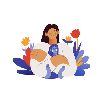 Support your inner child concept. Mental health problems. Blooming flowers on a background. Modern flat vector illustration