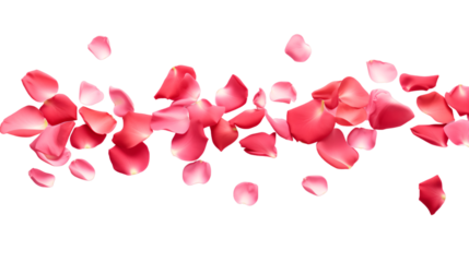 a falling or flying pink rose petals isolated on a transparent background, Valentine's Backdrop