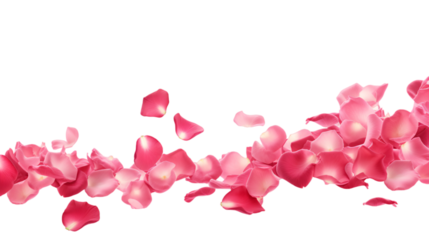 a falling or flying pink rose petals isolated on a transparent background, Valentine's Backdrop